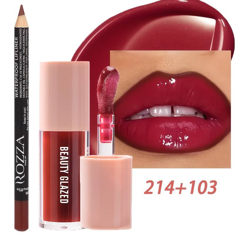 2pcs/set, Lip Liner And Lip Glaze, Matte, And Shiny, Long-, Mixed , Create Bright Lip Makeup