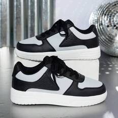 Mode Enkla klassiska rund tå Sport Casual Sneakers, ljusgrå och svart snörning tjock sula Casual atletiska skor, lämpliga för studenter, skridskor, ca - Multifärgad - EUR36,EUR37,EUR38,EUR39,EUR40,EUR41,EUR42,EUR43,EUR44