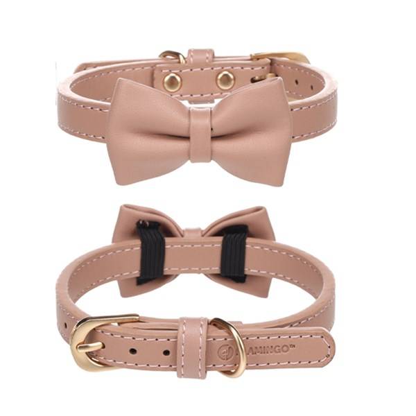 Halsband 36-44cm 20mm Nela rosa med rosett, konstläder