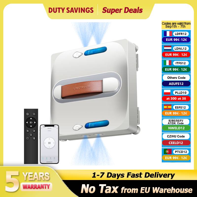 Window Cleaning Robot Liectroux S11, 4-Way Water Spray, 9000PA, Floating Scraping Tech,Intelligent Navigation，Home Glass Floor Wall Tiles Cleaner Robot