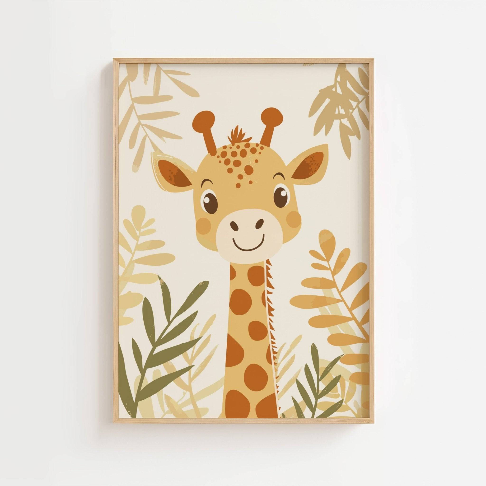 Giraffposter-50x70 cm / 20x28″ / Med ram / Svart