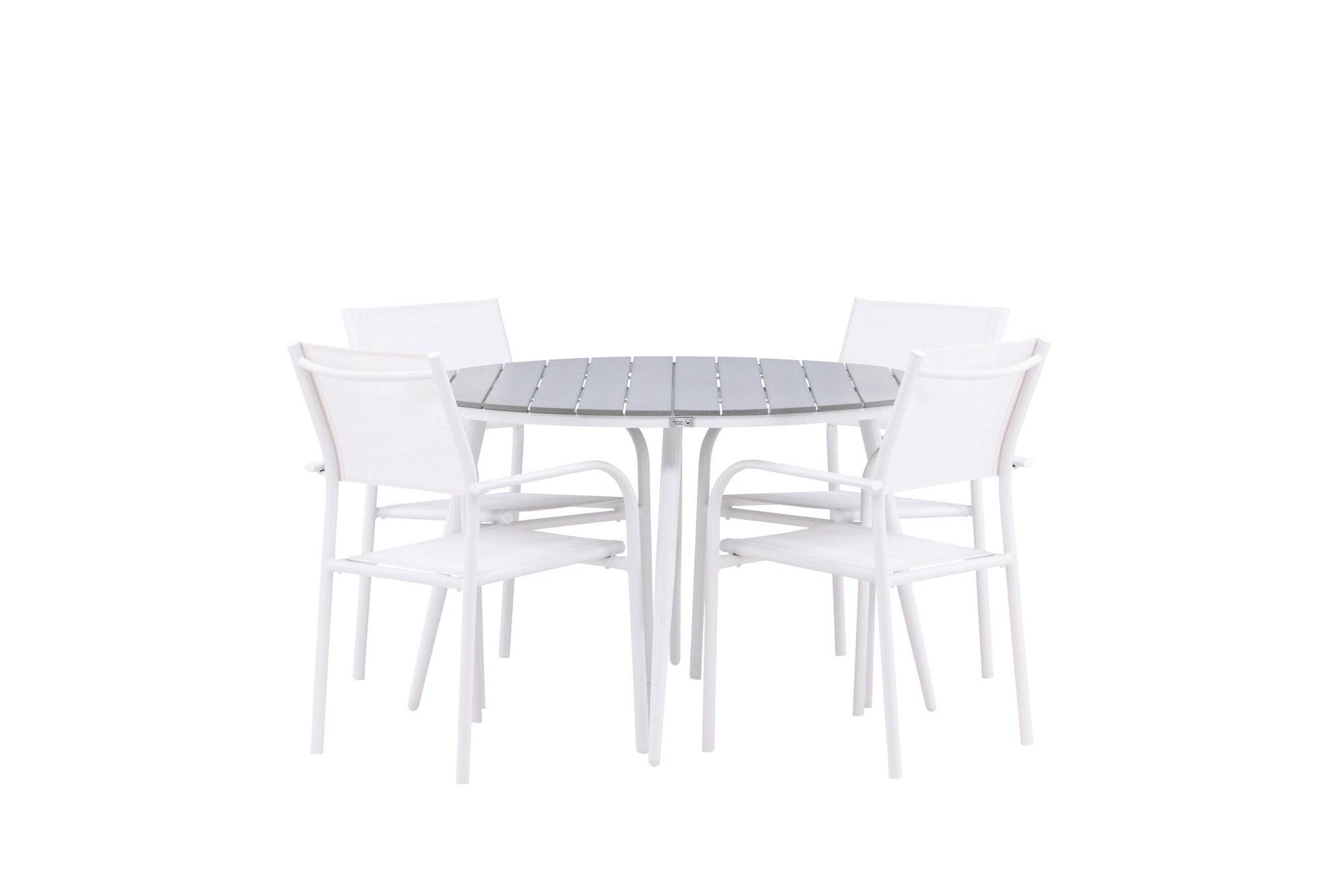 Venture Home Break - spisebord rund- White / Grey - Alu / Aintwood - 120ø +Santorini Arm stol (Stackable) - White Alu / White Textilene _4