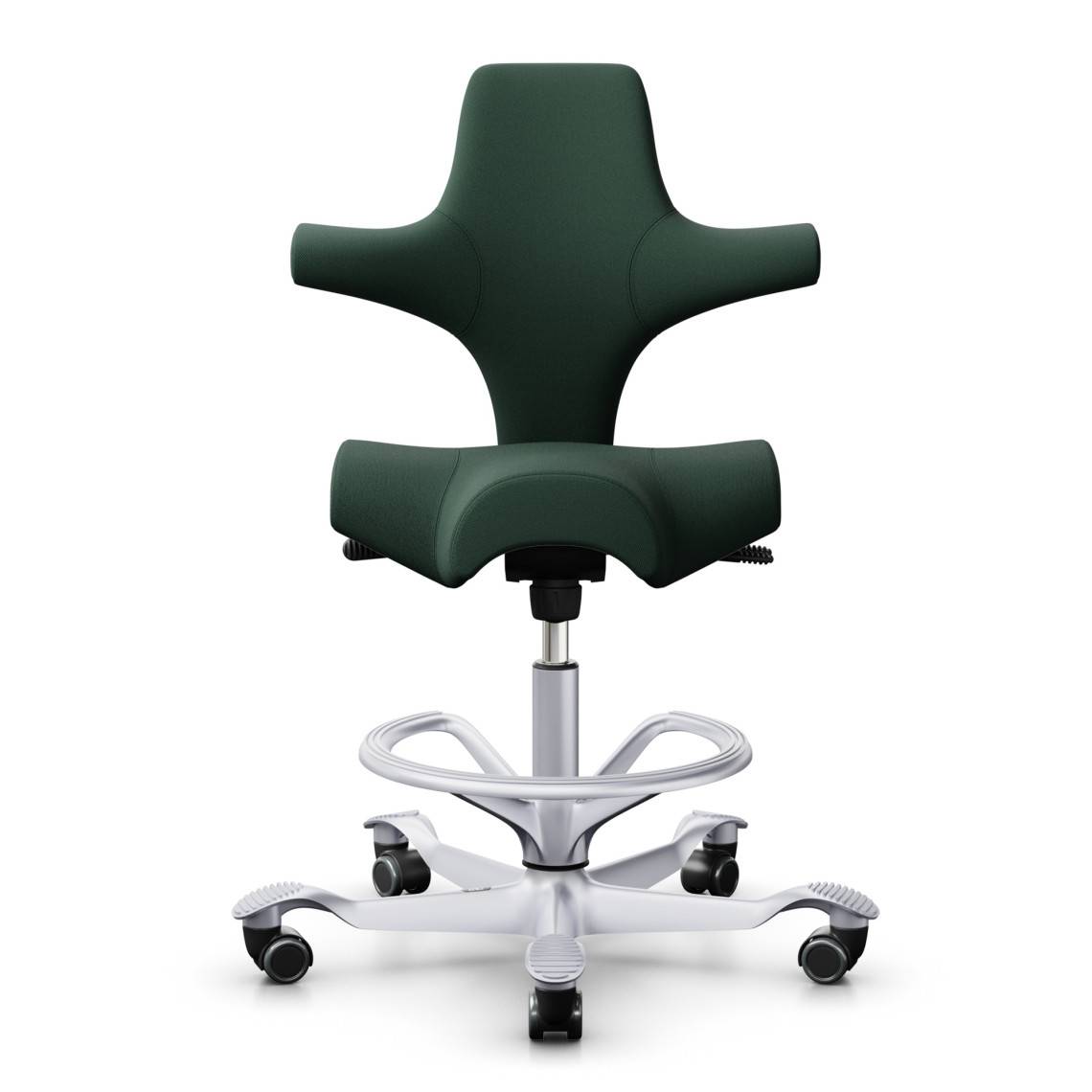 HÅG Capisco 8106, Ergonomisk kontorsstol, Färg Mörkgrön (SC68209), Underrede Silver, Liftomat 265 mm, Fotring Ja