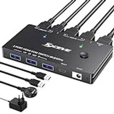 USB 3.0 KVM Switch HDMI 2-portar 8K@60Hz 4K@120Hz HDCP 2.3 HDMI 2.1 KVM-switch 2 PC 1 Monitor 4 USB 3.0-enheter Tangentbordsmus med trådbunden fjärrkontroll och 2 USB-kablar