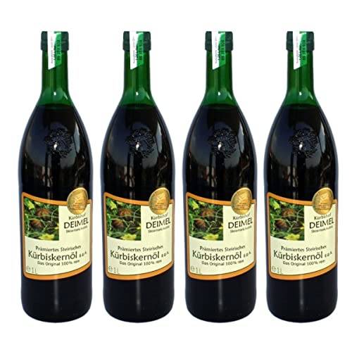 Kürbishof DEIMEL Steiermark/Austria - Ekonomipaket: 4 x 1000 ml flaska - Original styriansk pumpafröolja med skyddad geografisk beteckning - Direkt från producenten - Tilldelas årligen
