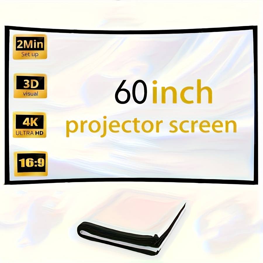 TEMU 60-inch Portable Projector Screen Wrinkle-free, Supports 4k Ultra Hd In :9 Ratio, Perfect For Home Theaters And Camping, Easy To Set Up For Outdoor Activities