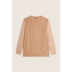 Crew neck tricot shirt with cable knitting on the front and fleece sleeves