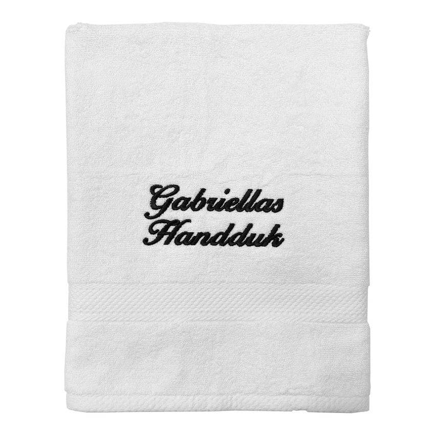 Handduk med namn - vit - kursiv text, 70x130cm DUSCHHANDDUK
