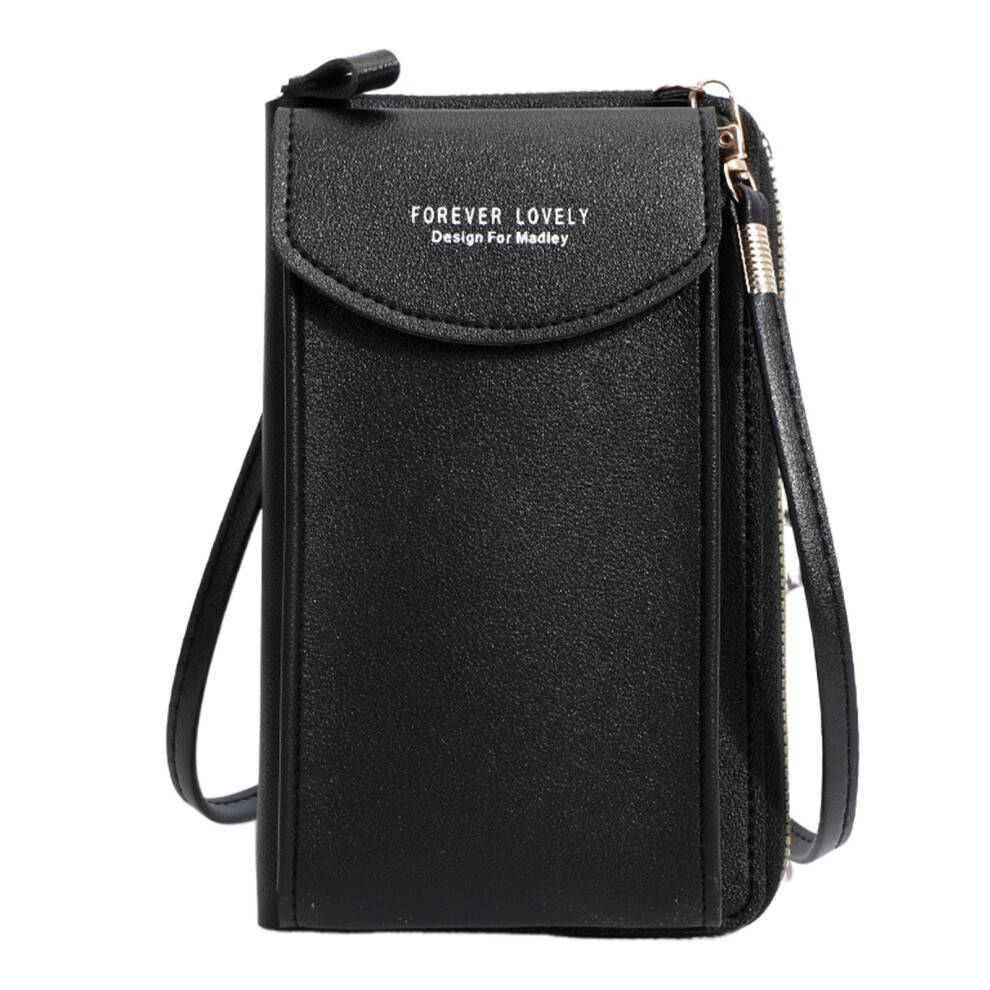 Crossbody-telefontaske med trykknaplukning, PU-læderpung med justerbar rem til kvinder, vandtæt rejsepung med RFID-blokering, kortrum og lynlås