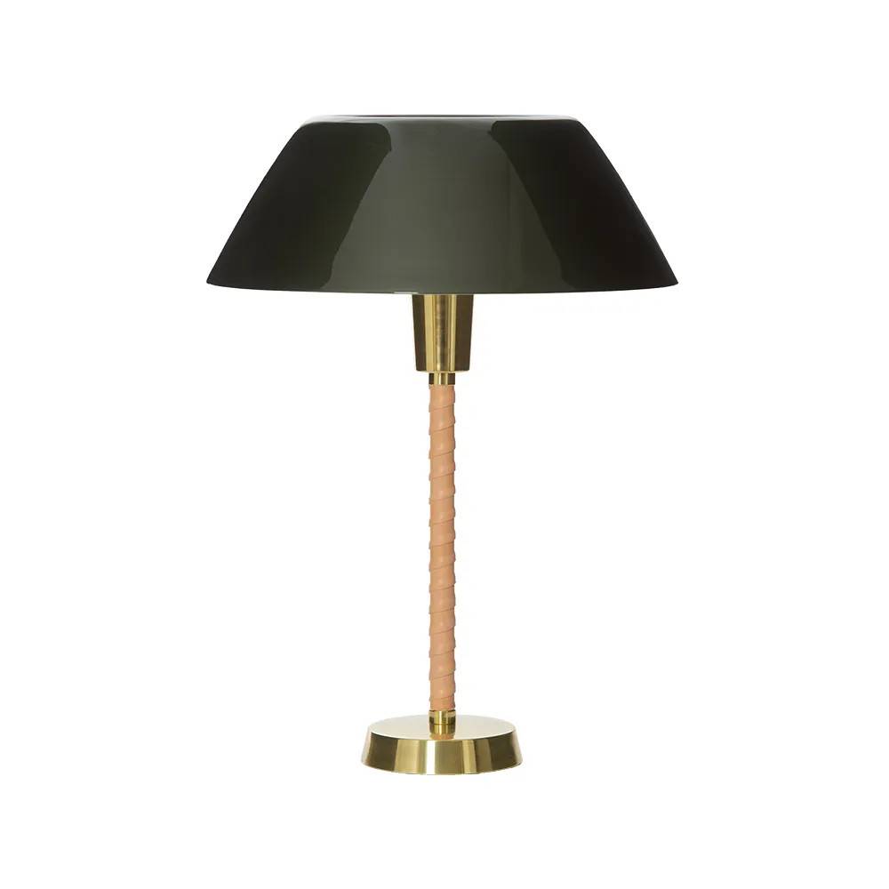 Innolux Senator bordlampe grøn, stel i læder og messing.