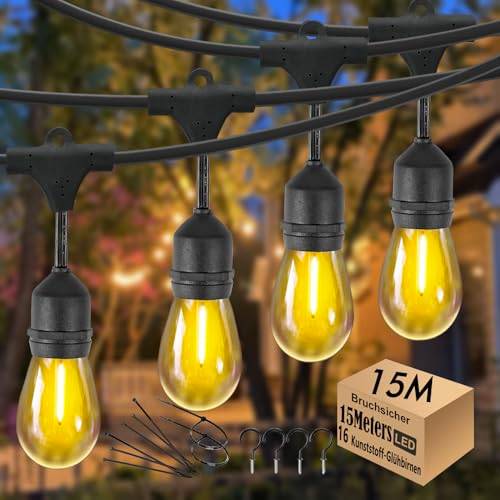 15M Lichterkette Außen,garten Lichterkette Wasserdicht IP65 mit 16 Lampen