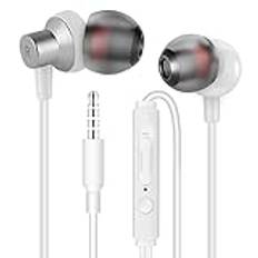 MAS CARNEY WI7 Trådbundna Öronsnäckor Vita, In-Ear Hörlurar med 3,5mm Jack och Mikrofon, Kompatibla med MP3/MP4-spelare, iPod, Huawei, Samsung Galaxy S7/S8/S9