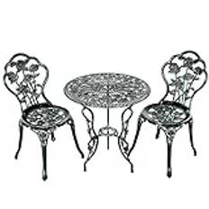 GIANTEX Bistro-set i 3 delar, bistrobord med 2 stolar, trädgårdsmöbler i aluminium, trädgårdsset, balkongset, antik, runt trädgårdsbord, balkongmöbler, set, trädgård, sittgrupp, 2 sittpall utomhus,