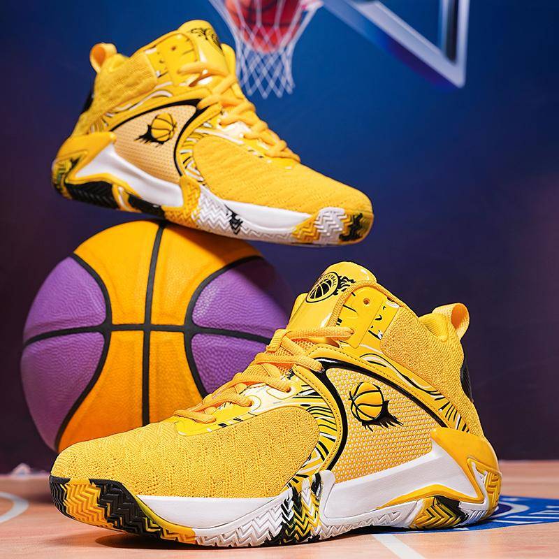 Nya basketskor för män Kudde Anti-halk Sportskor Fitness Träningsskor Basketstövlar för män Tenis Sneakers storlek 39-48 cm gul