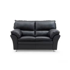 Palma 2.personers sofa | Sort semi/spalt læder m. ubehandlet egetræ