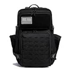 Thuram 50 L taktisk militärryggsäck vattentät hållbar väska för vandring camping fiske gym ryggsäck med flaskhållare, Helt svart, 50 cm (L)