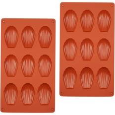 Rød - Silikone Madeleine-form, Madeleine-kageform Mini Silikoneform til kage gelé mousse chokolade (sæt med 2)