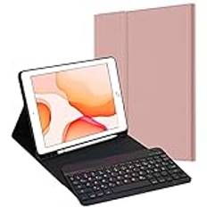 JADEMALL Tangentbordsfodral för iPad 10,2 tum, 9 generation 2021/iPad 8 Gen 2020/iPad 7 Gen 2019/iPad Air 3, QWERTZ Bluetooth-tangentbord kompatibelt med iPad 10,2 tum/iPad Pro 10,5 tum, roséguld