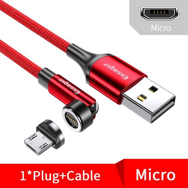Essager Rotate Magnetic Kabel 360 graders USB Typ C Laddningskabel 3A Snabbladdning Magnet Laddare 540 Rotera Micro Magnetic Kabel 1m Micro Cable röd