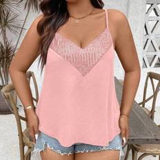 Plusstorlek Dam Casual Lös Paljett Cami Topp - Rosa (0XL,1XL,2XL,3XL,4XL)