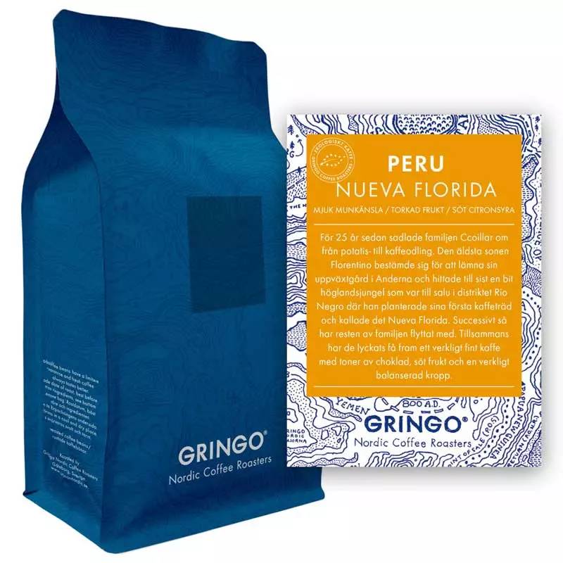 Gringo Nordic - Nueva Florida - Peru - Ekologiska (SE-EKO-04) mellanrostade hela kaffebönor - 5kg STOR PÅSE