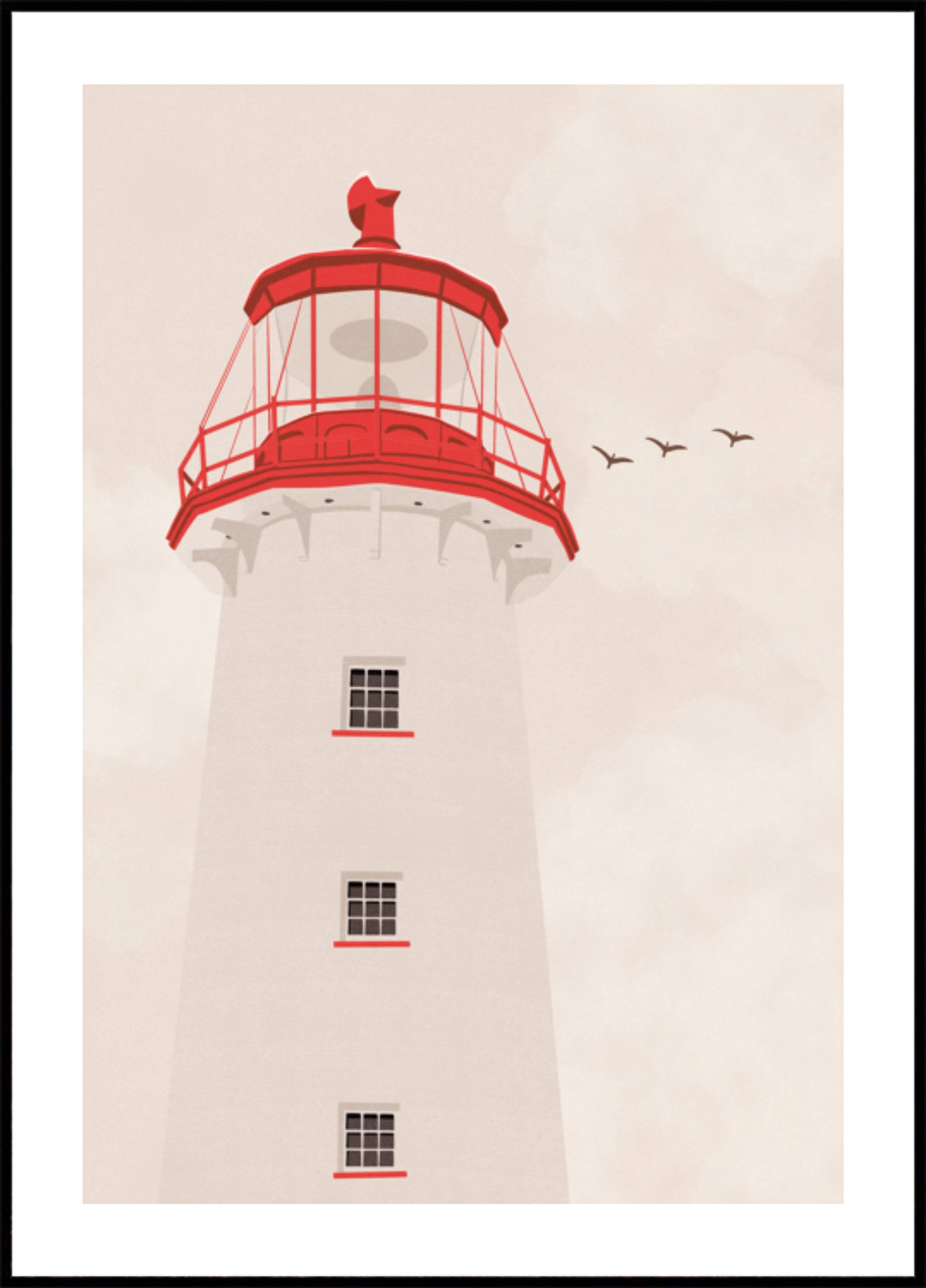 Coastal Red Lighthouse (30x40) - Plakater > Vintage Posters, Illustrationsposters, Natur Posters, Japandi, BD
