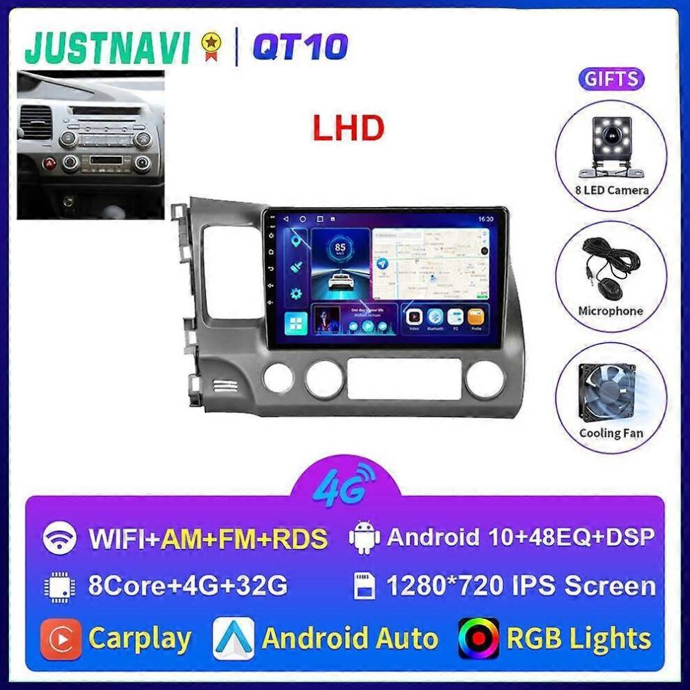 (QT10 4G 32G IPS) 2din Android 10.0 Car Radio Multimedia player For Honda Civic 2005-2012 Navigation GPS Audio Stereo Carplay Head Unit