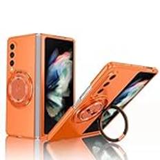 Skyddsväska Kompatibel med Samsung Galaxy Z Fold 3-fodral, 360° roterbar magnetisk ringfodral, [upphöjd kameraram] Stötsäkert telefonskydd for Samsung Galaxy Z Fold 3 Smartphone smal täckskal(Orange)