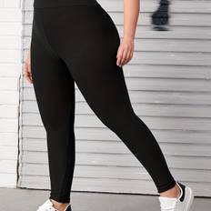 TEMU Plus Size Ultra-stretch Skinny Leggings - Sleek High-waisted, Fit Casual Pants, Polyester & Elastane Blend, Non-see-through, Wear, Machine Washable - Black, Plus Size Pants