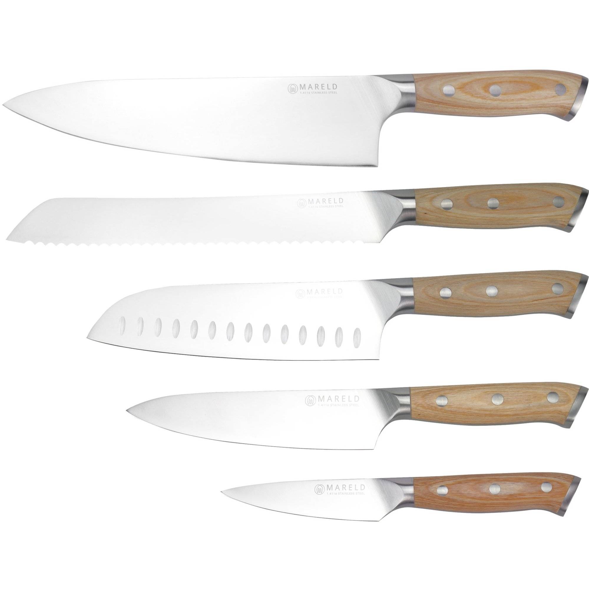 Mareld Knivset, 5 knivar - Ljust pakkaträ