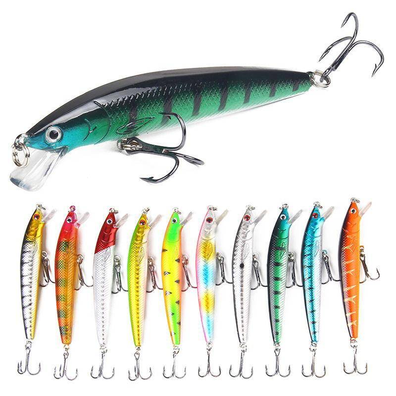 10ST 10cm 9g Sjunkande Minnow Fiskedrag Långkastande Wobbler Crankbait Artificiellt Hårt Bete för Abborre Gädda Forell Fiskeutrustning black