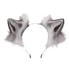 budiniao Utsökta Wolf Ears Hårbåge Fina sömmar Långvarig för Cosplay Djurhår Bågeöron Pannband Kattöron Giftfria, Grå och vit