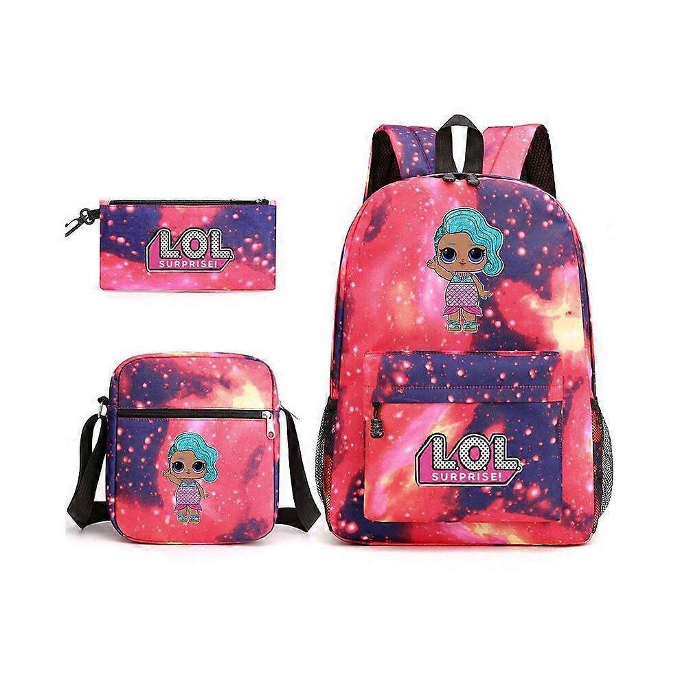 (3pcs set, 7) LOL Surprise Dolls Children School Backpacks for Girls Cute Cartoon Waterproof Lightweight Kids School Bag
