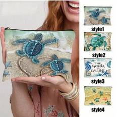 Beach Element Print Bag, Turtle Pattern Travel Bag, Summer Beach Bag Zipper Closure For Travel Storage Bag, Makeup Bag, Cosmetic Bag, Vacation Storage - Multicolor - Style1,Style2,Style3,Style4