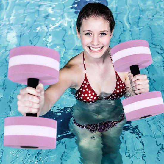 2st vattenhantel Hög densitet EVA-skum Poolvikt Män Kvinnor Vatten Aerobic Viktminskning Flytande träning Hantel Aqua Fitness Skivstångsträning rosa
