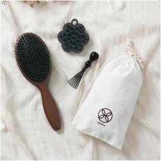 Natural Black Boar Bristle Brush Gift Set Silicone Shampoo Brush Head Spa Massage Scalp Care Scalp Brush Hair Growth Women's Men's (Black) svart