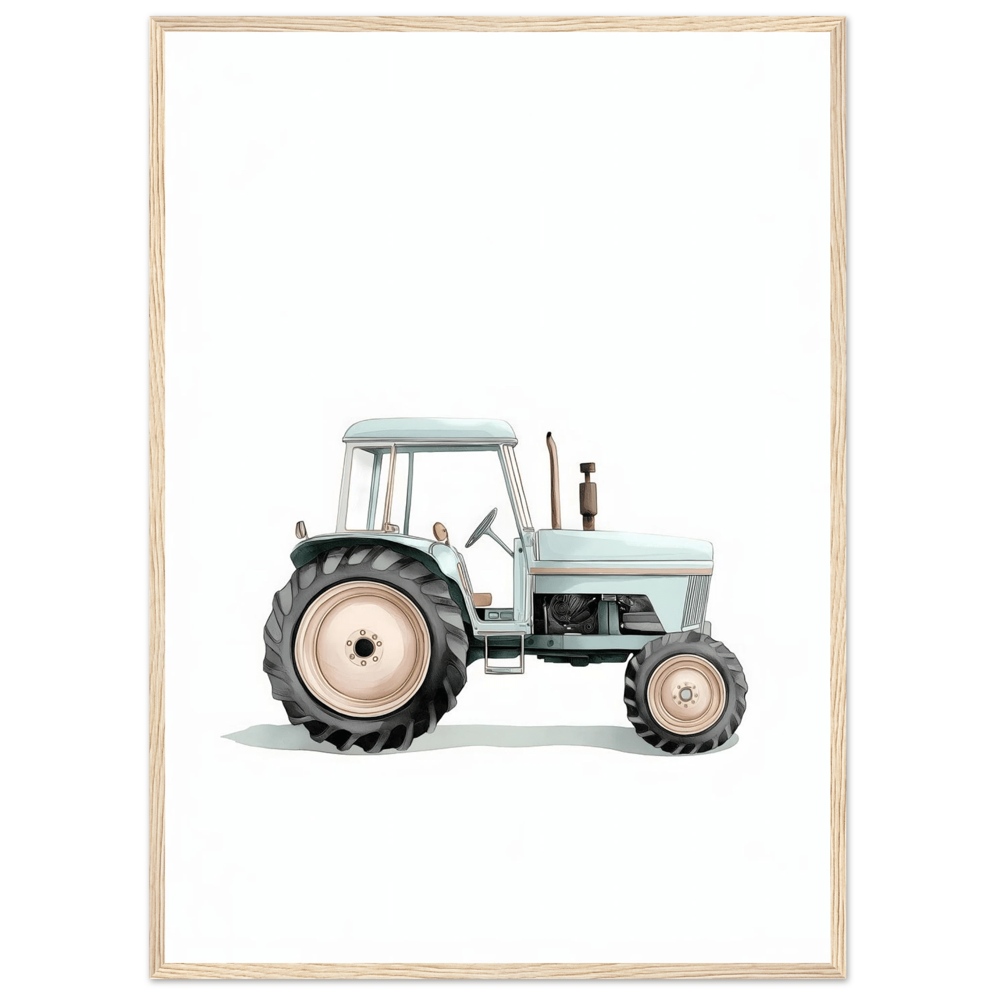 Grön traktor poster-50x70 cm / 20x28″ / Med ram / Ljust trä