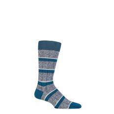 Mens 1 Pair Pantherella Samarkand Linen Blend Striped Ribbed Socks Indigo 10-12 Mens - Blue