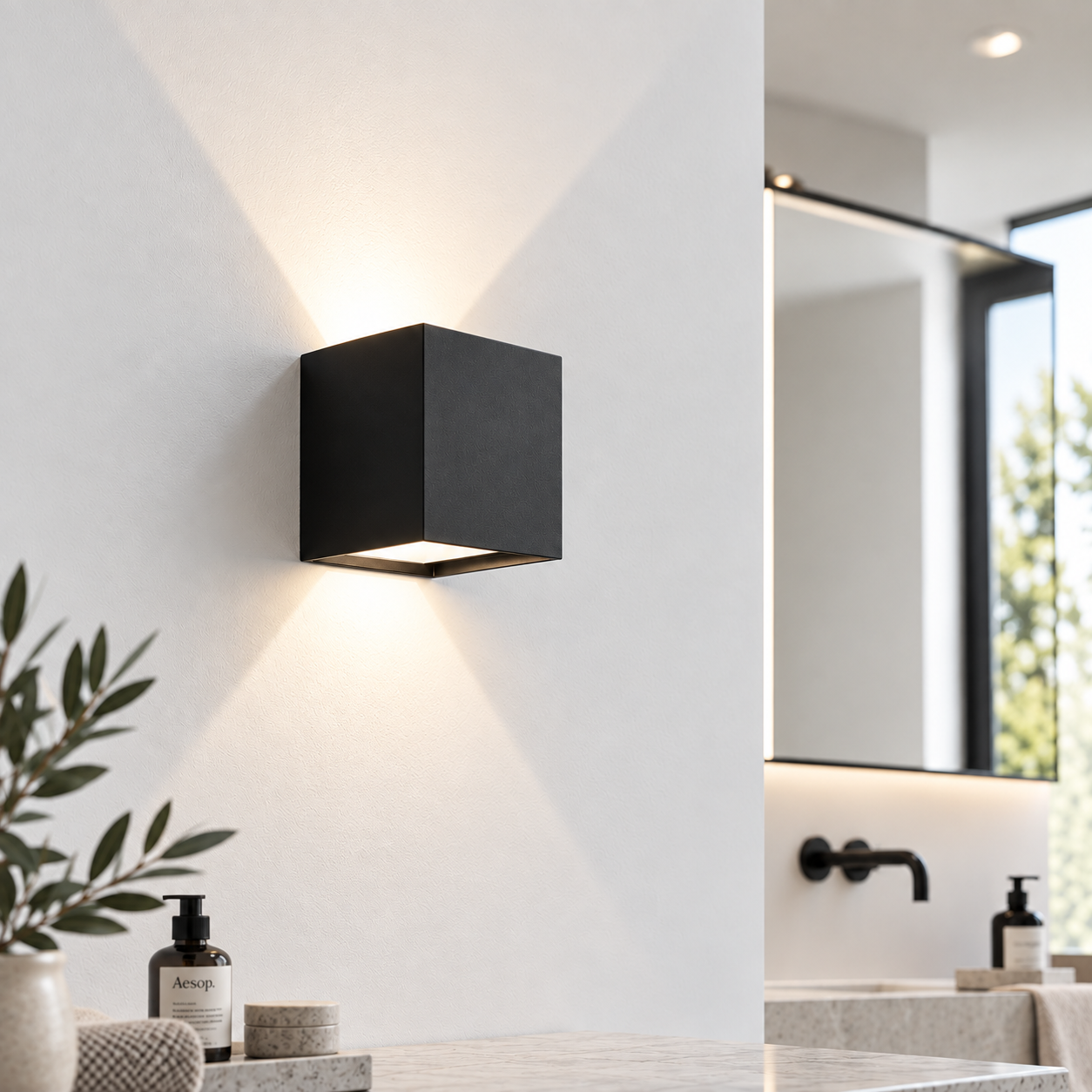 UP&DOWN - LED-vägglampa, 100x100, IP 54, svart