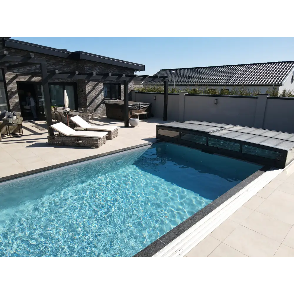 Pooltak ICON KIT S2 4×8 (klarglas, sidodörr, enkelskena, antracit)