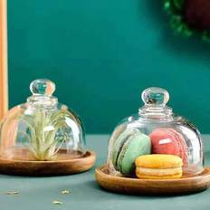 Tårtfat, Mini Dessertbricka, Mousse Chiffong Tårta, Cupcake Hållare, Glas Tårtkupol, Glaskupol med träbotten, Rund Transparent Dome, Tårtfat, Tårtstäl - mini tårtfat (Multi-size)