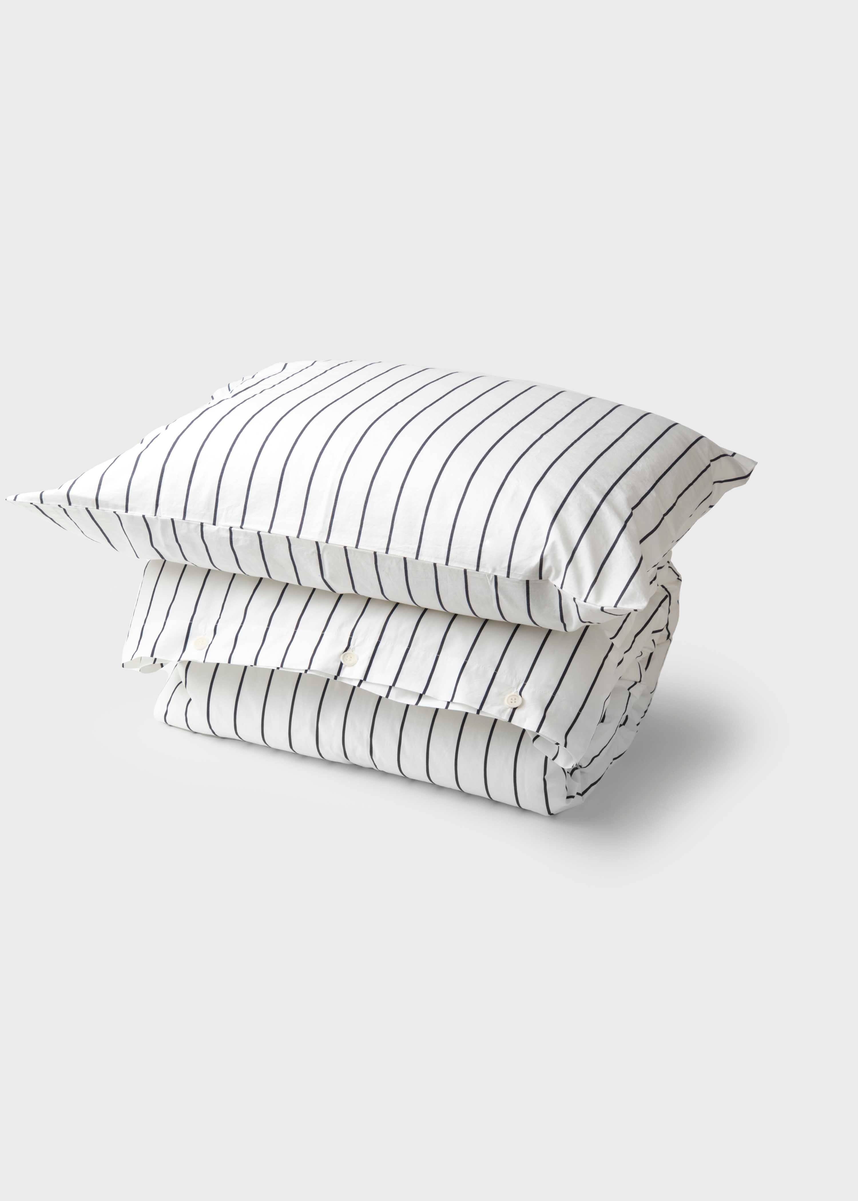Bed set - Striped - 140 x 200 + 60 x 70 - White/navy