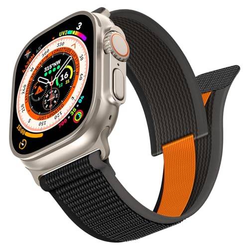 Trail Loop-rem kompatibel med Apple Watch Strap 49 mm 46 mm 45 mm 44 mm 42 mm nylon sport justerbara remmar för iwatch Ultra 2 Series Se 10 9 8 7 6 5 4 2 3 1 herr dam, Svart/grå, modernt