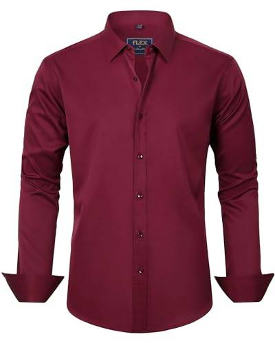 J.VER Hemd Herren Langarm Knitterfreie Hemden für Männer Bügelfrei Anzug Businesshemd BüRo Formeller Anlass,Bordeaux,M