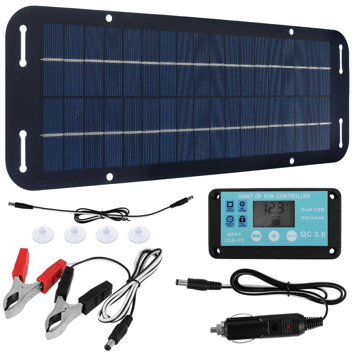 30W 12V Solpanel Kit Vattentät Monokristallin Bärbar Utomhus Uppladdningsbar Solcell Solgenerator för Telefon Husbil Bil MP3