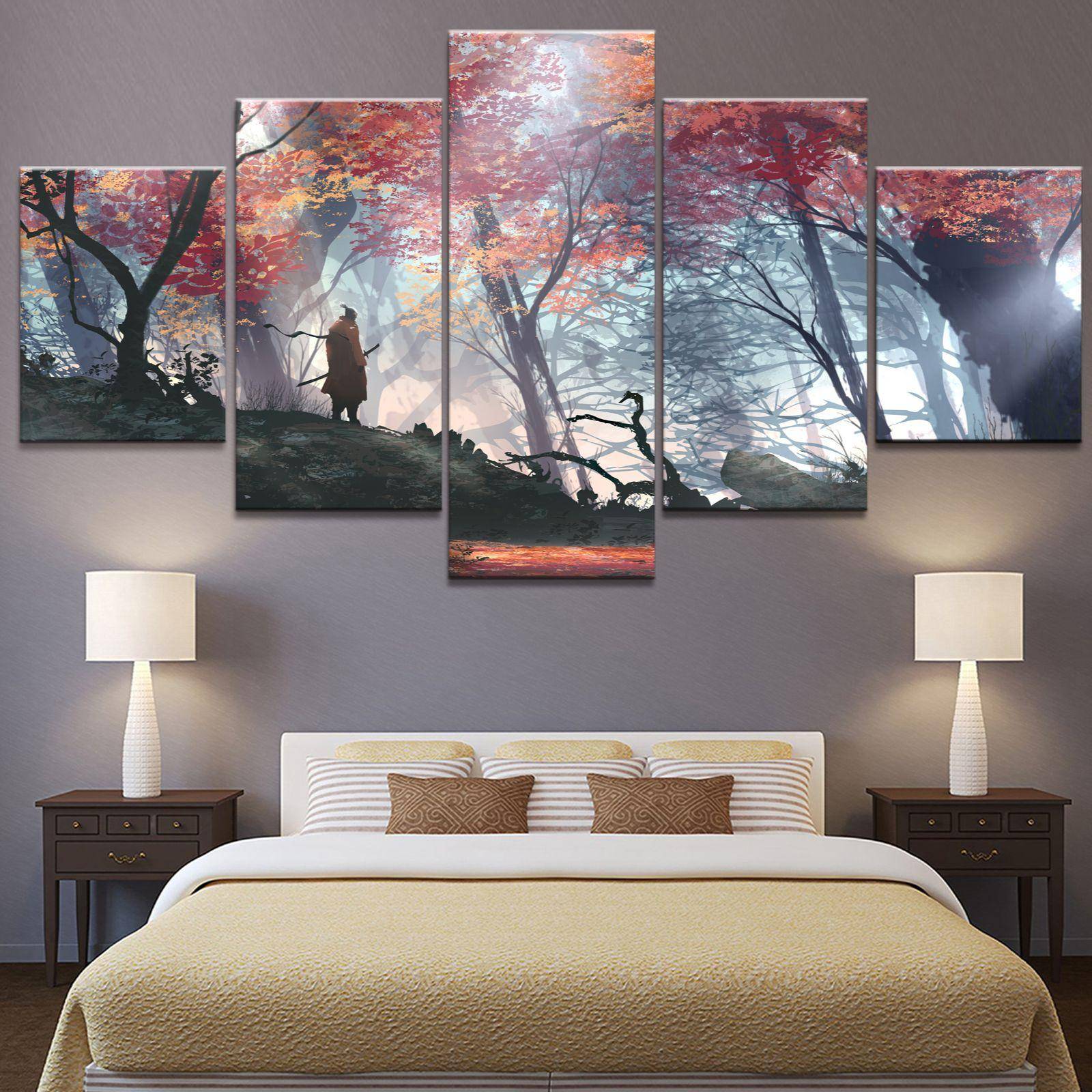 Oramade 5-delade SEKIRO Shadows Die Twice Spel Canvasaffischer Väggkonst Bilder HD-målningar Heminredning för Vardagsrumsinredning black