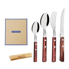 Tramontina Gift Boxed Wooden Tableware Set of 4 with Cutlery Dishwasher Made in TRAMONTINA Rest, Red, Safe, Brazil, 21198/771