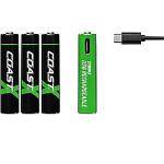 Coast batteri 1,5V AAA, Li-Ion genopladelig 750 mAh, USB-C kabel, pakke a 4stk