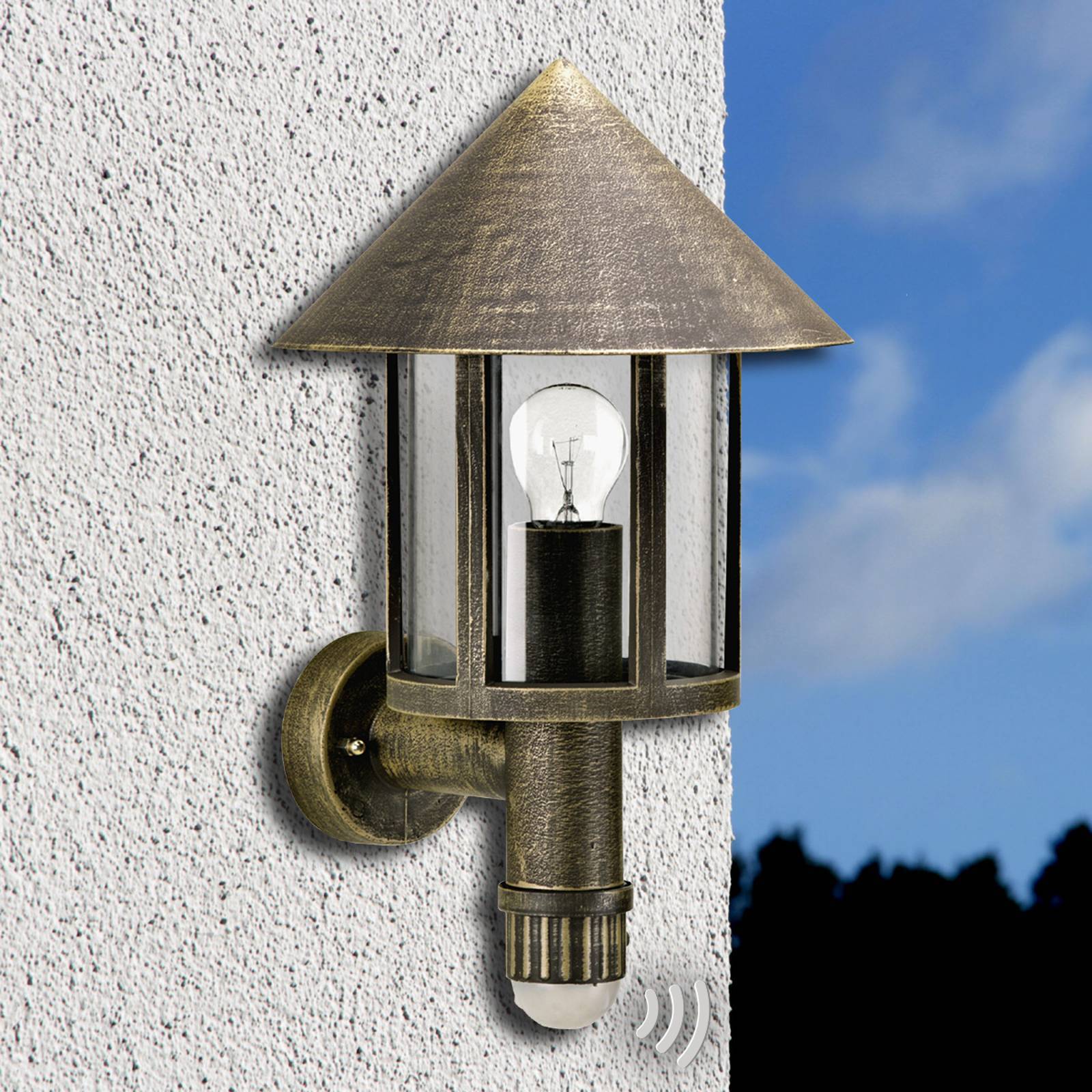 Albert Leuchten Utomhus vägglampa med rörelsesensor LATERNA, Brun / rost, Aluminium / grå / zink, Antik