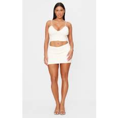 Shape Cream Ruched Mini Skirt, White - 20